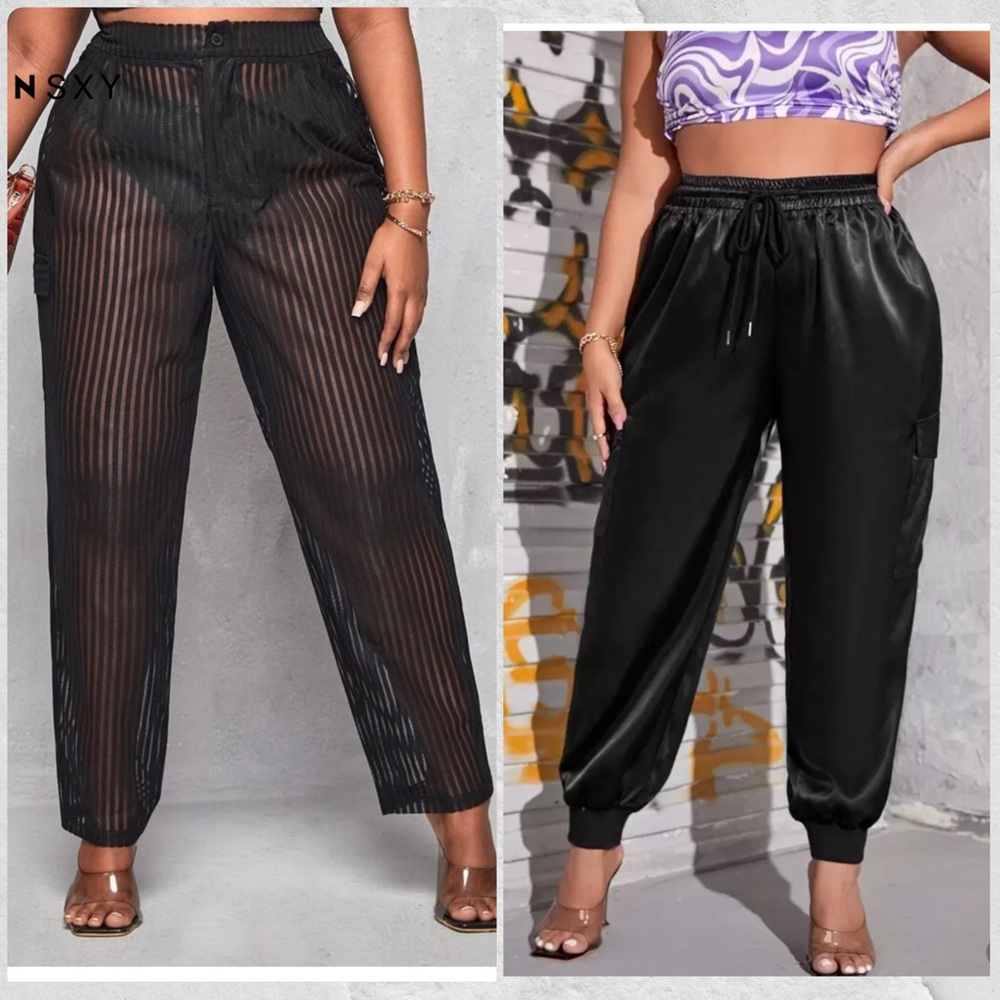 SHEIN Black Sheer and Satin Joggers Set